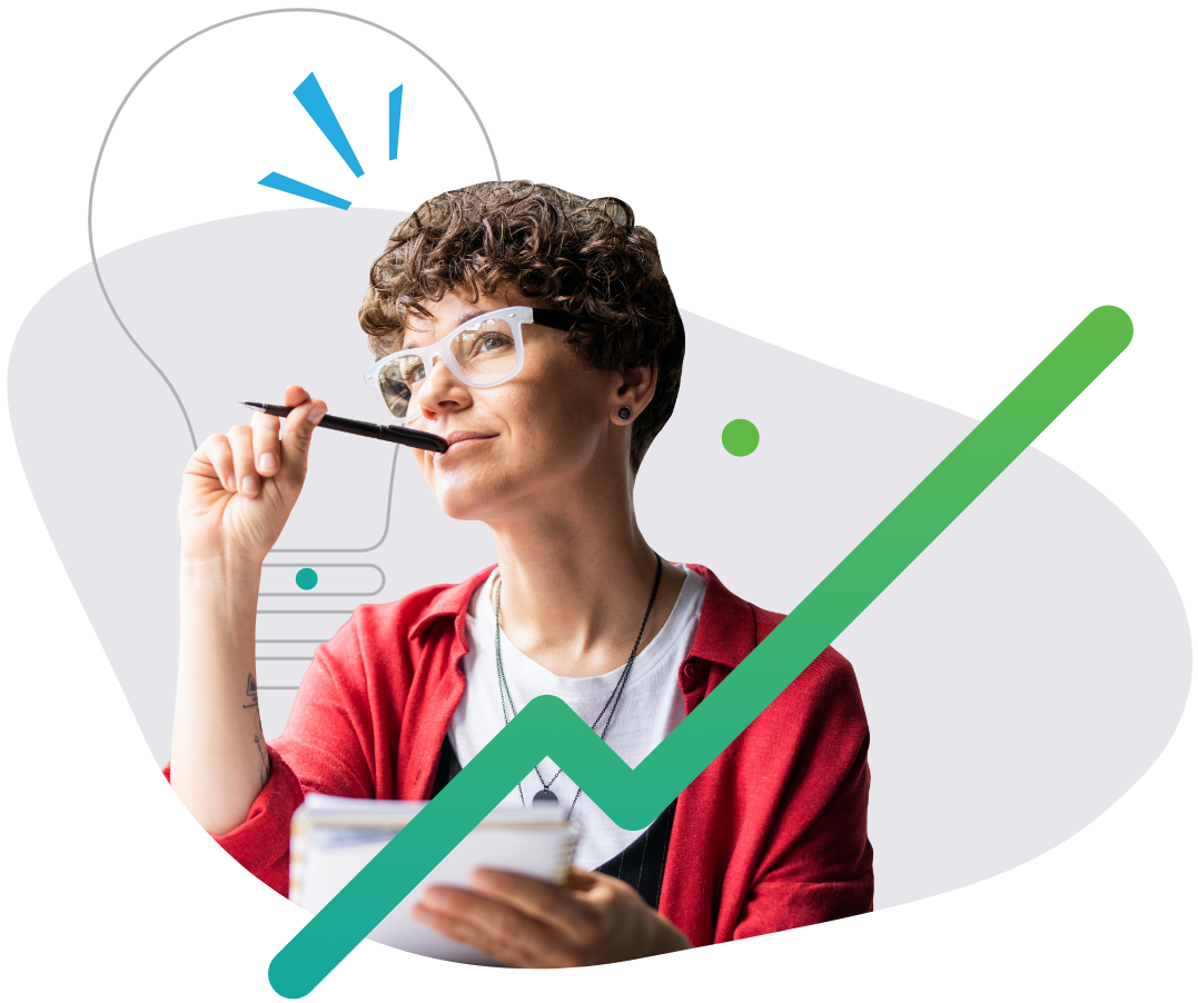 Woman holding pen in mouth while pondering